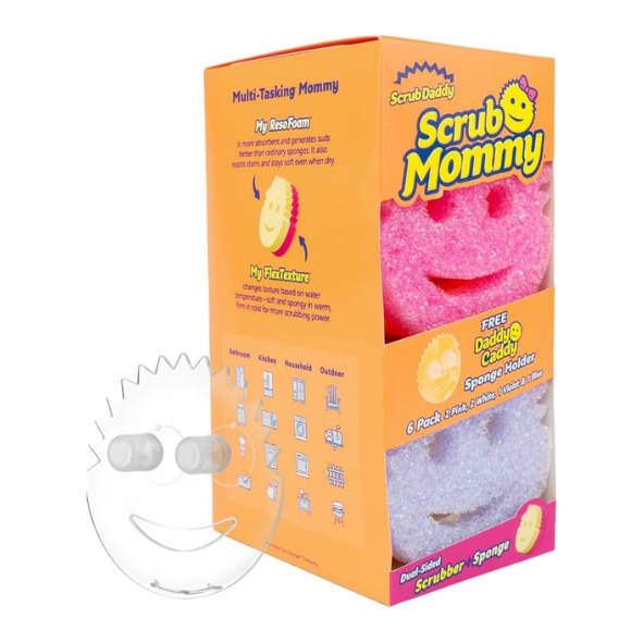 Scrub Daddy 6 Scrub Mommy Kitchen Sponges & 1 Daddy Caddy Sponge Holder