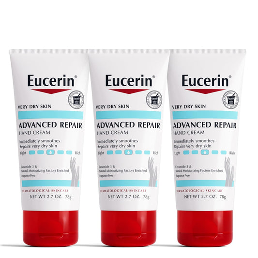 Eucerin Advanced Repair Hand Cream, Fragrance Free Hand Lotion for Dry Skin, 2.7 Oz Tube, Pack of 3