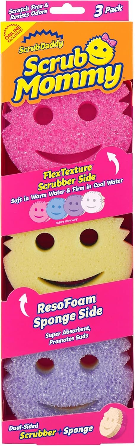 Scrub Daddy Scrub Mommy Sponges - Dish Scrubber + Non-Scratch Cleaning Sponges Kitchen, Bathroom + Multi-Surface Safe - Dual-Sided Dish Sponges for Scrubbing - Online Exclusive (3 Count)