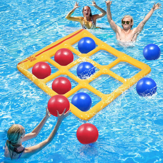 Pool Toys Games Set- Tic-Tac-Toe Inflatable Pool Toy with 10 Balls