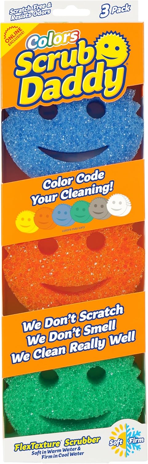 Scrub Daddy Color Sponges - Scratch-Free Multipurpose Dish Sponges for Kitchen, Bathroom & Household Cleaning - Made with BPA-Free Polymer Foam (3 Count)